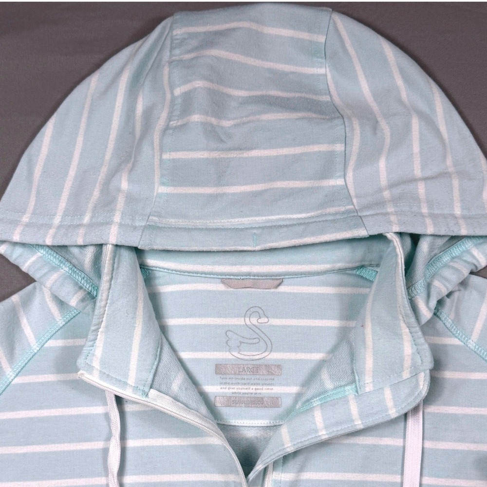 Swannies Mens Large Light Blue White Striped Quarter Zip Golf Hoodie Pullover - Picture 5 of 9
